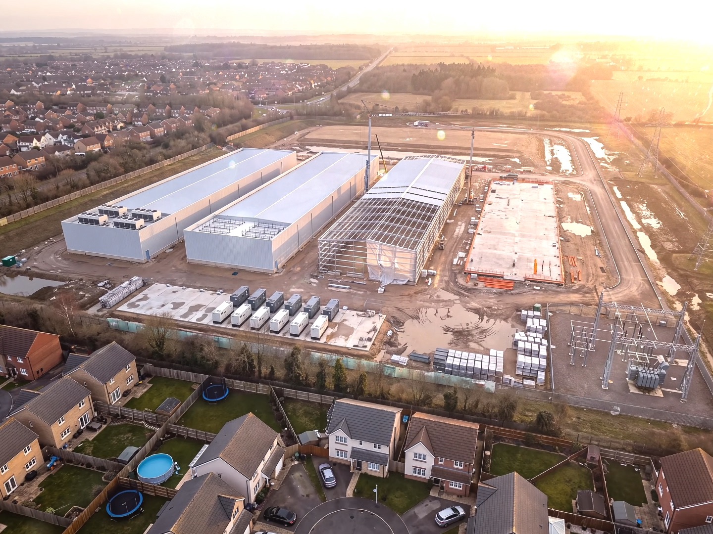Aerial view of data center construction site