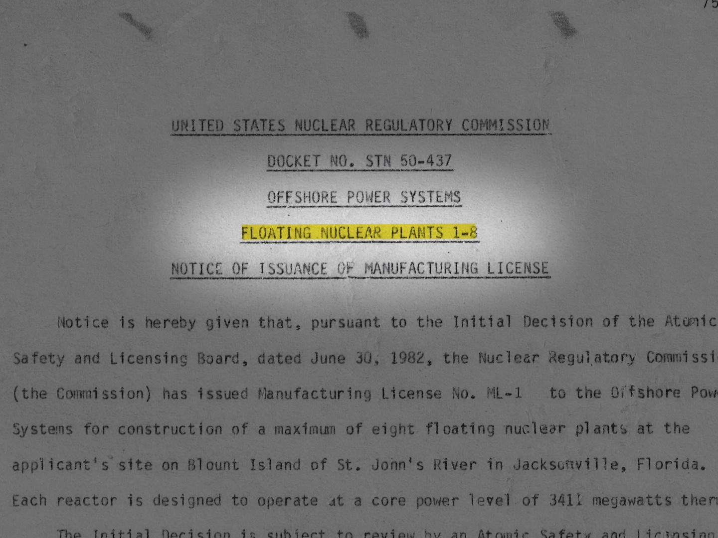 Offshore Power Systems manufacturing license document