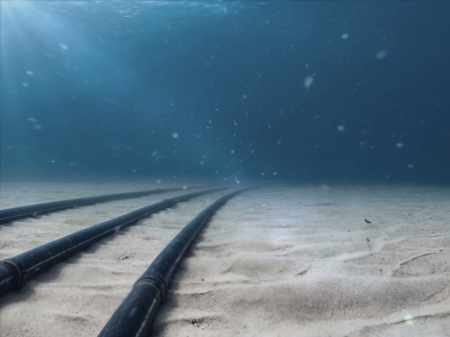 Subsea fiber optic cables on ocean floor